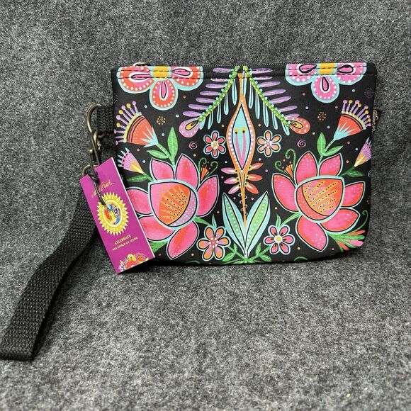 Laurel Burch Handbags - Laurel Burch Wristlet Colorful Floral Soft Neoprene Texture Detachable Strap NEW